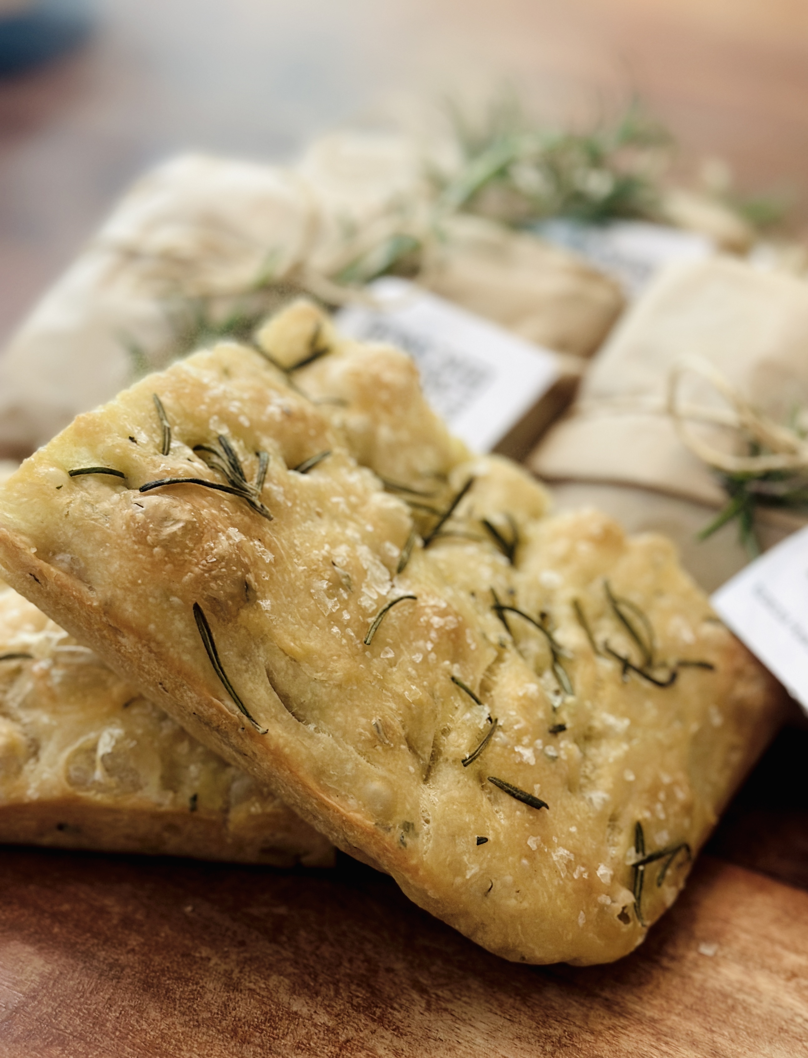 Golden rosemary focaccia slices